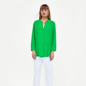 NWT Zara pleated front green blouse